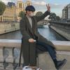 Pánský dlouhý vlněný kabát proti větru v korejském stylu