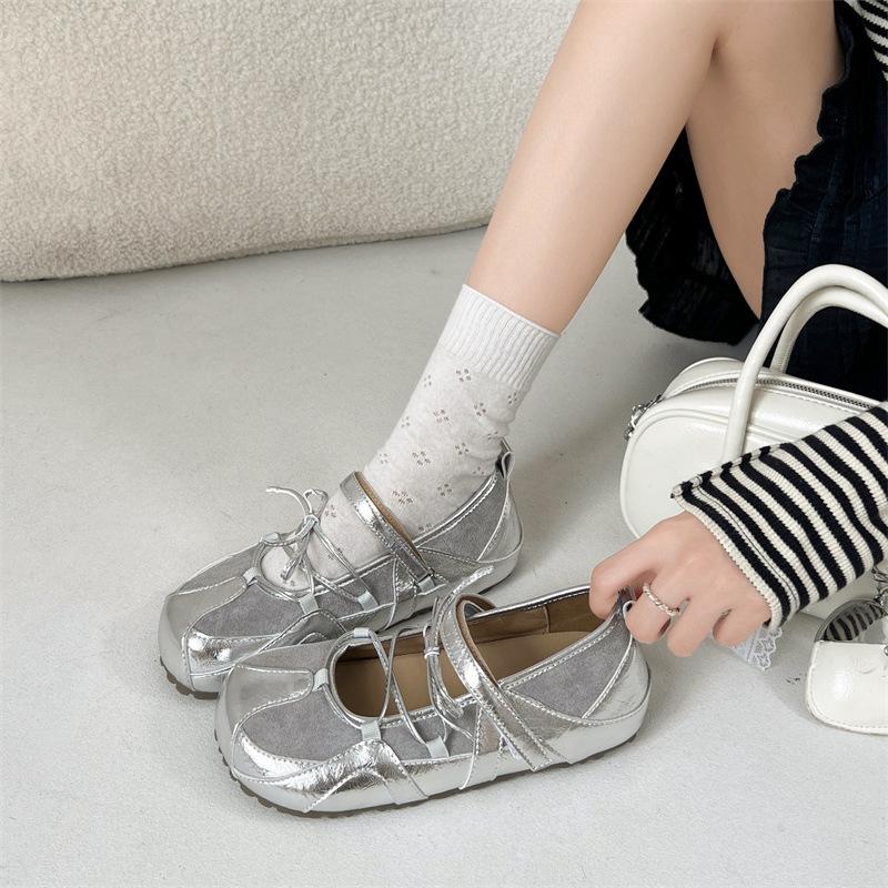 White retro shallow mouth inner height increase sports Mary Jane single shoes women's summer 2025 new skirt flat-bottomed German training shoes
