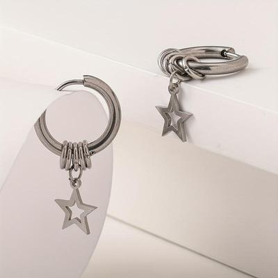 Lovely Tassels Simple Stainless Titanium Steel Earrings For Men Gothic Star Hoop Ear Jewelry Gift