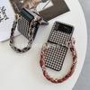 Applicable To Samsung ZFlip3 Plaid Leather Folding Mobile Phone Case ZFlip4 Portable Rope Silk Scarf Back Cover Case Protective Case