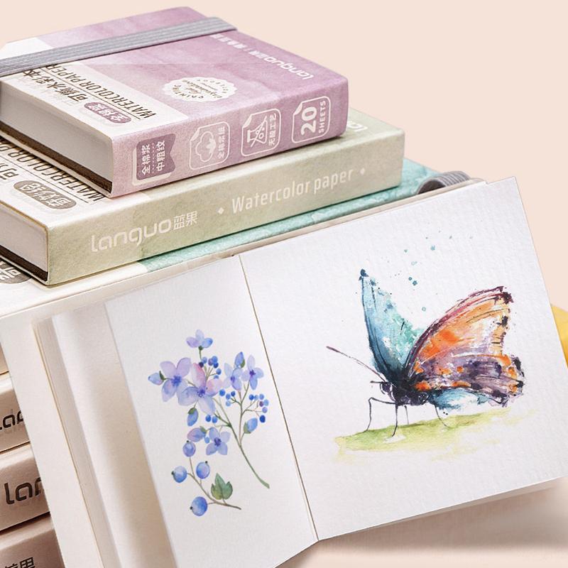 Firkantet Tegnepapirbok i Bomull 300Gsm For Kunstner Akvarell Tegne Notatbøker Mini 20 Ark Skissebok Student Skolemateriell