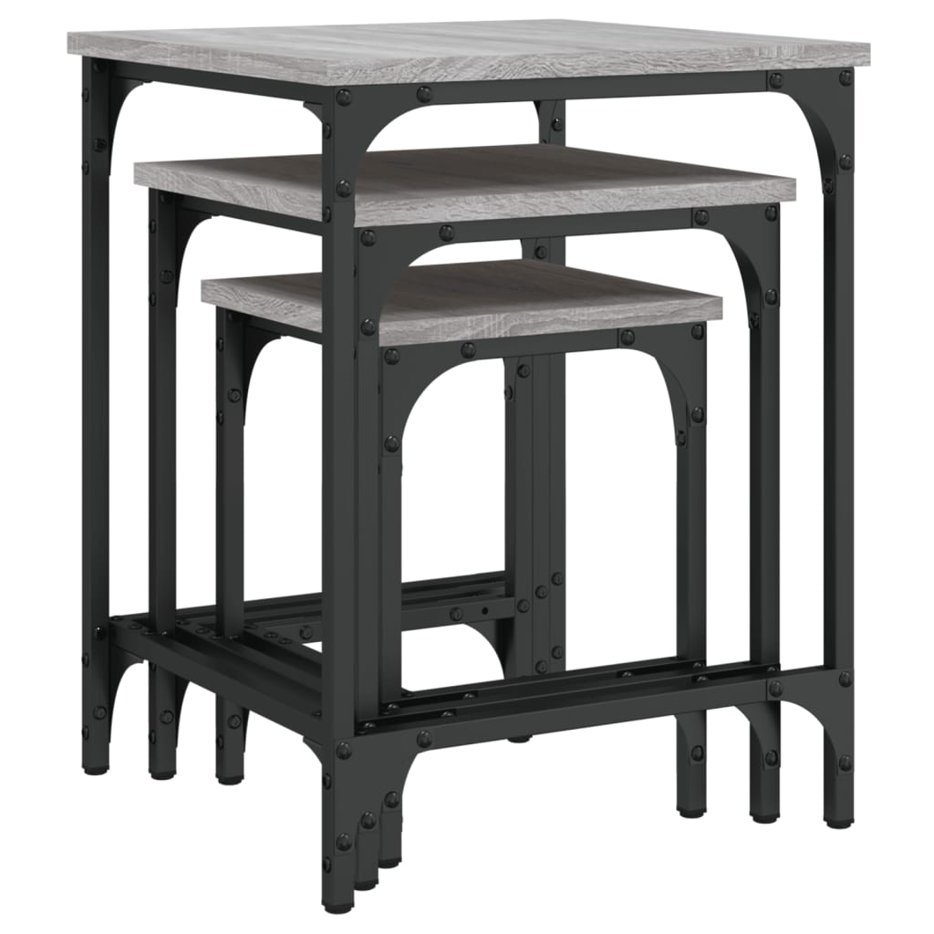  Coffee Tables That Slide Under Each Other, 3 Pieces, Grey Sonoma Oak