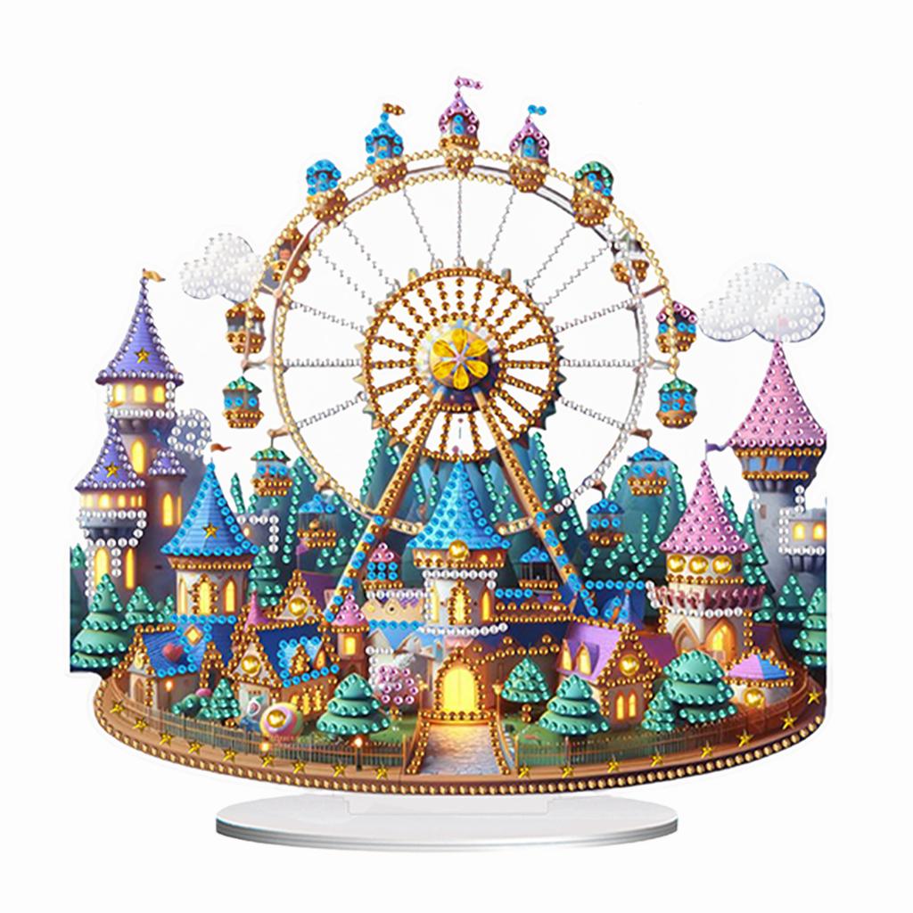 Acrylic 2D Flat Print Castle Ferris Wheel DIY Diamond Painting Tabletop Ornaments Kit Table Top Diamond Painting Ornament Kits