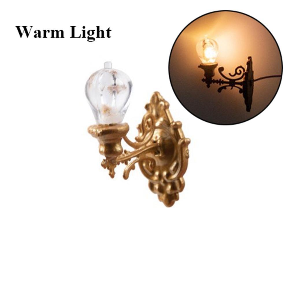 

1.8*2.3cm White/Warm Light Model 12V Garden Yard Led Light High Quality Dollhouse Wall Lamp Warm Light Gold