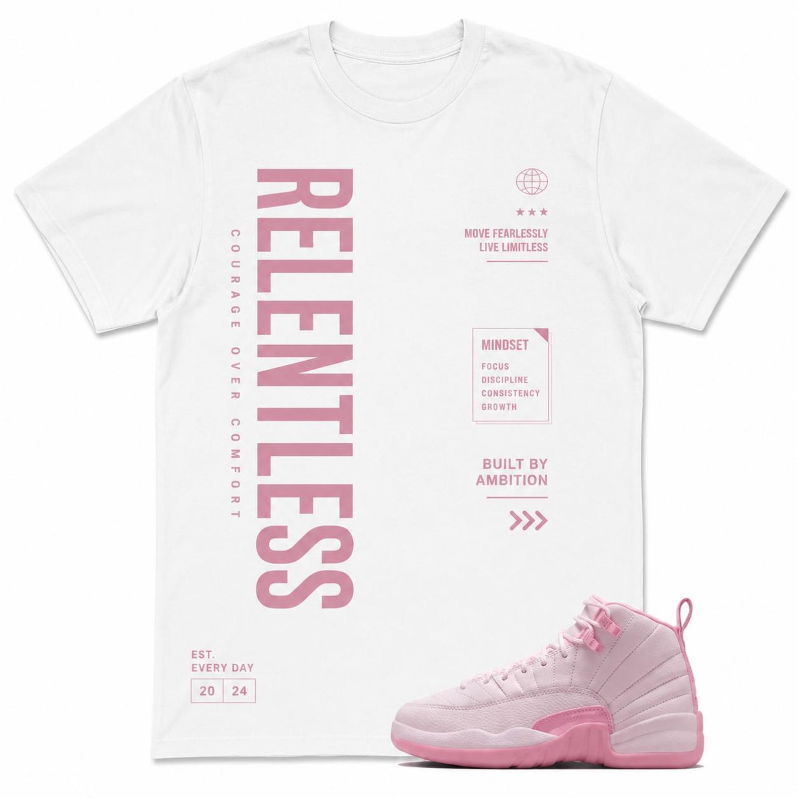 Relentless Pink Graphic Tee, Motivational Streetwear Shirt, Urban Fashion Top 3XL