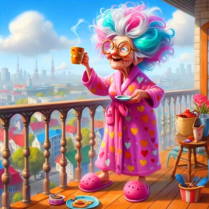 

DIY Алмазная картина Портрет бабушки Полный круглый квадратный бриллиант Женщина Старый мультфильм Новый домашний декор Набор для творчества Round 20x20cm