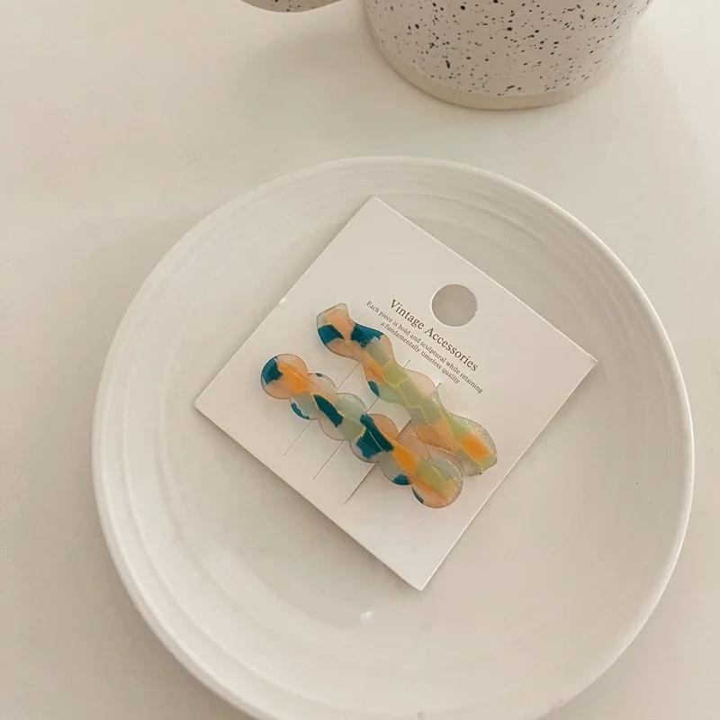 2pcs/set Acetate Hair Clips Pastel Color Wave Geometric Barrettes Women Hair Accessories Side Pins Hairpin