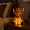 Lanternes de Jardin Économes en Énergie Lampe Solaire Vache des Hautes Terres, Statue Tournesol avec Citrouille Illuminée, Lampes Décoratives Extérieures en Résine Lumière LED pour