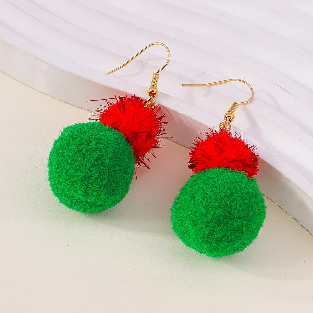 

Festive Red & Green Pompom Earrings - Versatile Round Ball Ear Hooks for Christmas