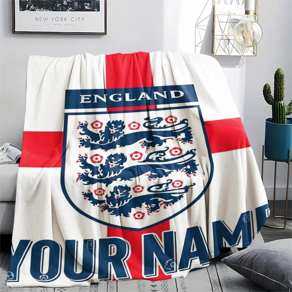 1PC Custom Name England Soccer Patterned Flannel Blanket Suitable For All Seasons for Home Decor Warmth and Comfort Gifts Holiday Present