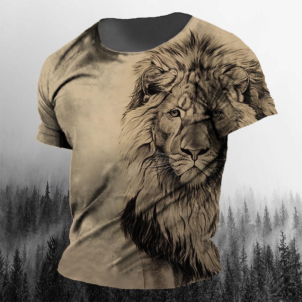Men's T-Shirt 3d Animal Print Short-Sleeved O-Neck Top 3d Casual Street Men's T-Shirt Oversized Retro T-Shirt Men's Clothing