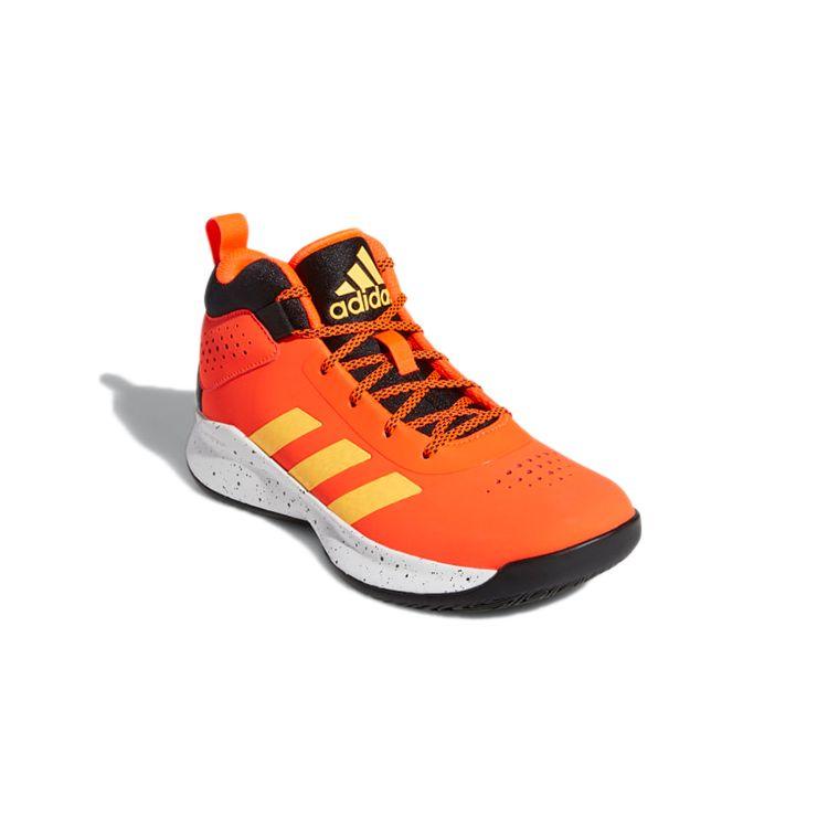 Adidas Cross Em Up 5 K Wide Durable Non-Slip Mid-Top Retro Basketball Shoes Kids Sneakers Orange Black GZ0090