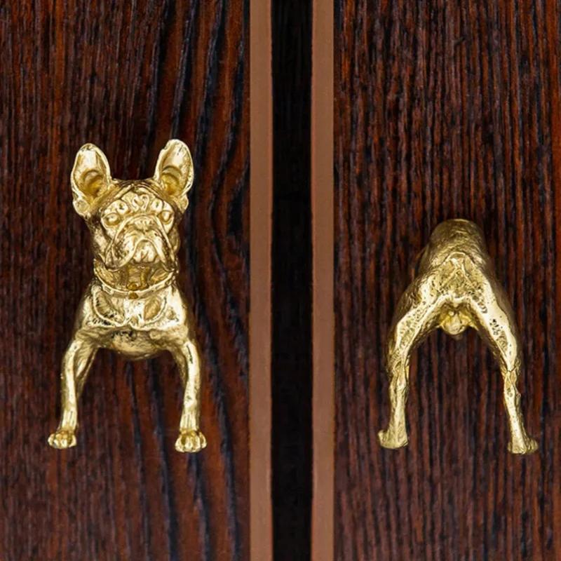 Brass Dog Head Cabinet Door Knobs Gold Dog Tail Drawer Pulls Light Luxury Solid Simple Drawer Wardrobe Door