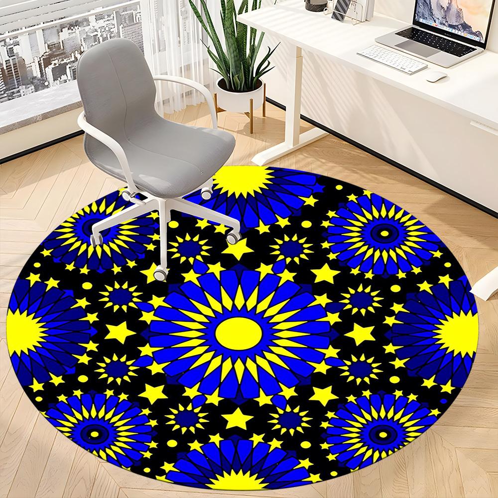 1pc Blue_Yellow_Star_Pattern Chair Carpet for Office Non-Slip, Machine Washable Rug for Office - Holiday DecorMachine Made yy25102906