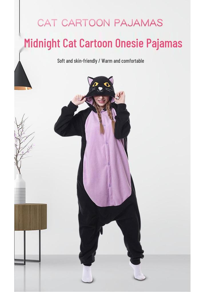 Tuta Intera in Pile Gatto di Mezzanotte per Adulti - Tema Animale di Halloween