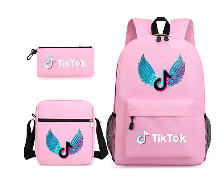 3 Piece School Backpack Set for Students Large Capacity Oxford Cloth Schoolbag with Shoulder Strap and Pencil Case