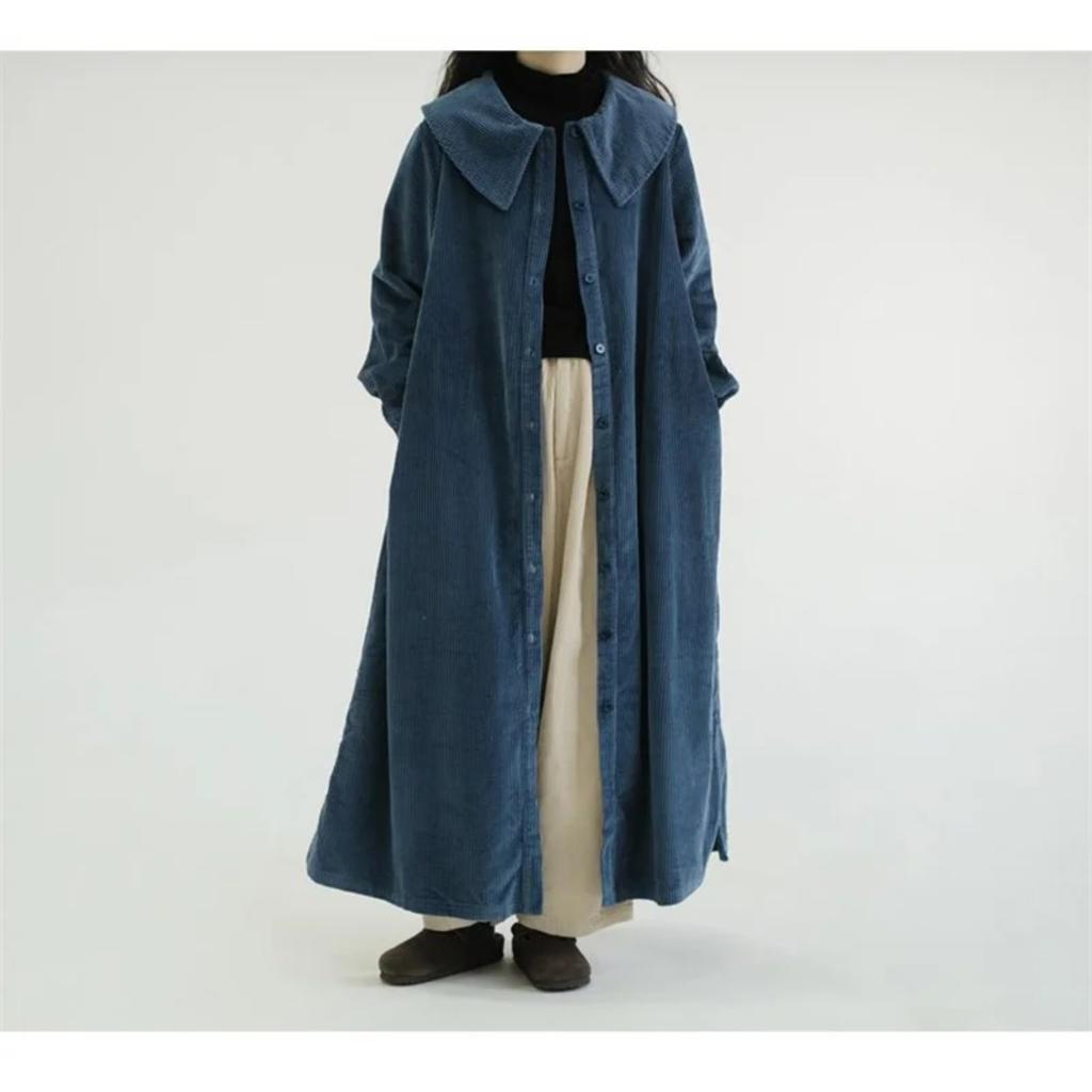 Women's Long Corduroy Dress New Spring Autumn Retro Fashion Ladies Dresses Single-Breasted Windbreaker Outerwear Female