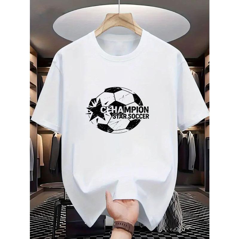 

Men S T-Shirt Featuring a Football Star Design with The Slogan CHAMPION STAR , Short-Sleeved Casual Tee for Adults, Stylish Print Wear for Men S белый