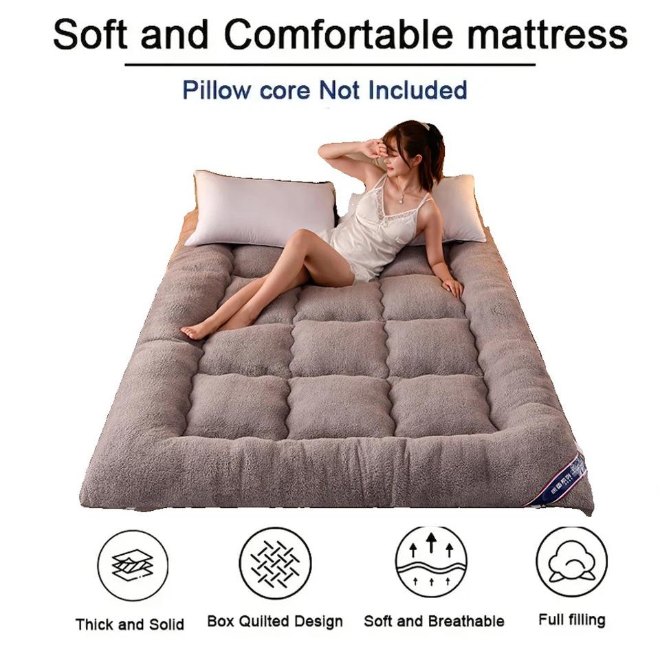 Plush Faux Lamb Fleece Mattress Pads Thickened Foldable Bed Cushion for Home Dorm Bed Student Dormitory Bay Window Camping Use