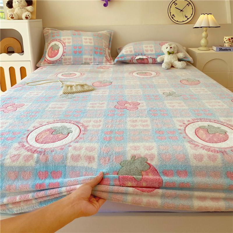 1pc Warm Bed Sheets for Winter Thick Flannel Fleece Fitted Bed Sheets Reactive Printed Drap De Lit Single/Queen/King Drap Housse