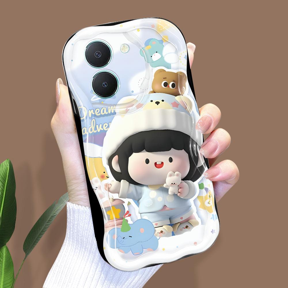 

Милый мультяшный узор, кремовая текстура, мягкий силиконовый чехол с волнистыми краями, чехол для телефона для Vivo Vivo Y21T чёрный