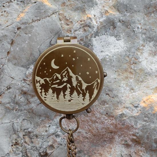 Brass Compass with Leather Case  Mountains  Roads  Pocket  for Men Genuine Leather Pouch Stamped with 'For Your ' Husband, Father  Son