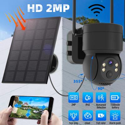 1080P PTZ Solar-Sicherheitskamera Außen 360° 2MP Drahtlose WiFi-Solar-Kamera CCTV Vollfarb-Nachtsicht Wiederaufladbare Kamera