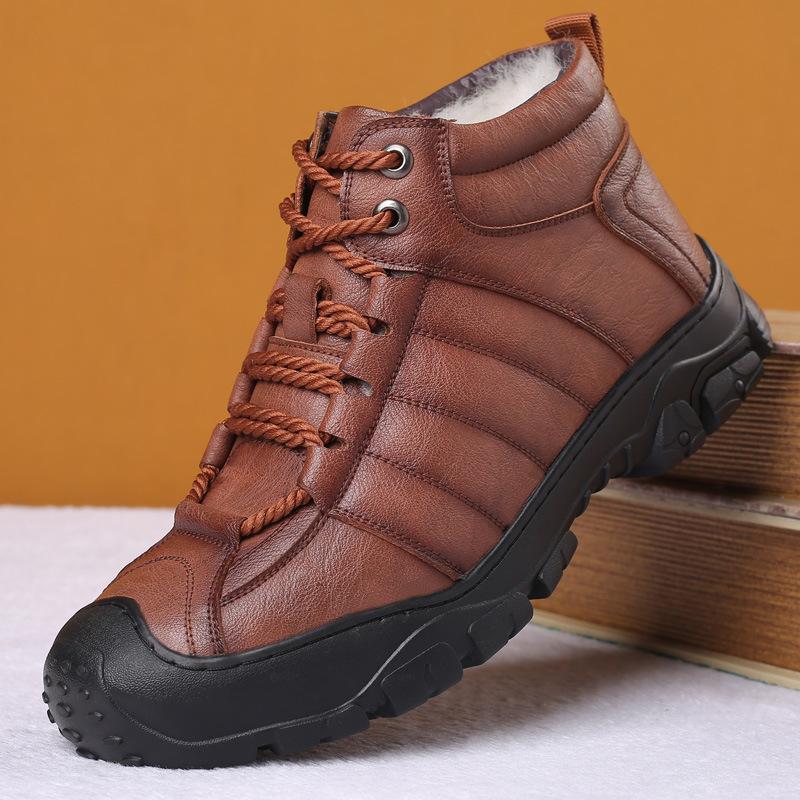 Zapatos cálidos de algodón de lana de invierno para exteriores de montañismo de terciopelo para hombre zapatos de cuero medianos zapatos de hombre duraderos
