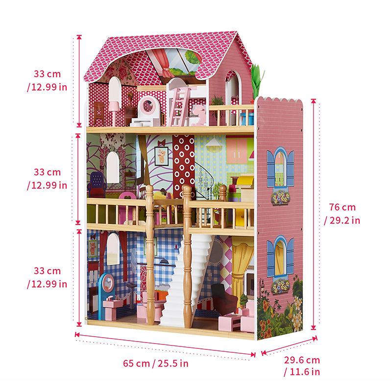 Nordic Wooden Dollhouse for Boys & Girls: Princess Villa Playset