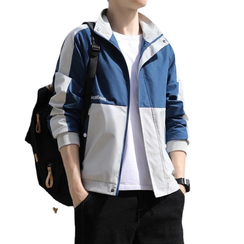 Men's Casual Sport Jacket Spring Autumn New Style Korean Version Leisure Color Blocking Fleece-lined Thickened Trendy Outerwear