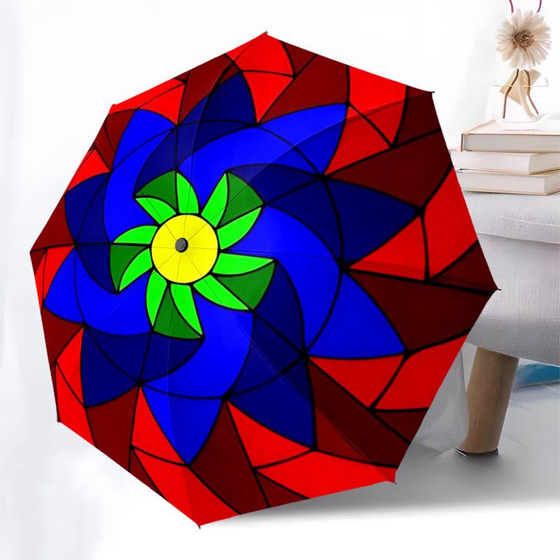 

1pc Stained Glass Mandala Automatic Folding Umbrella - Portable 3-Fold Design with 8-Bone Iron Frame, Perfect for Outdoor Use, Festive Gifts, Traveler