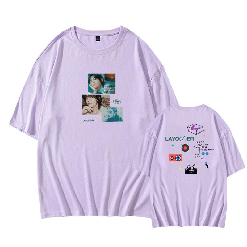 

Kpop V Concert Layover Series Tshirt Oneck Print T Shirt Fashion Streetwear for Vs Fans Cotton Tee Women Clothing 3XL