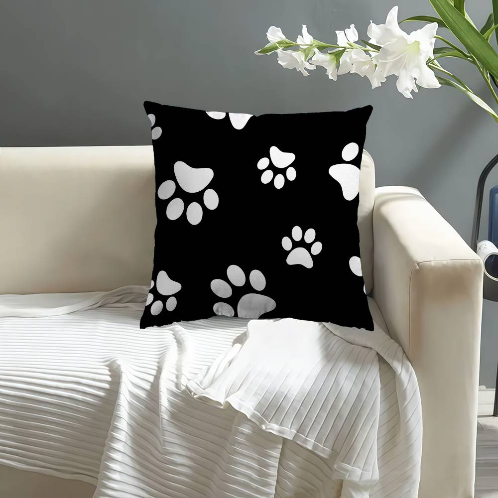 Fashion Black Cat Paw Prints Office Cushion Pillowcase Car Cushion Cover45X45Cm Lumbar Pillowcase Sofa Pillowcover