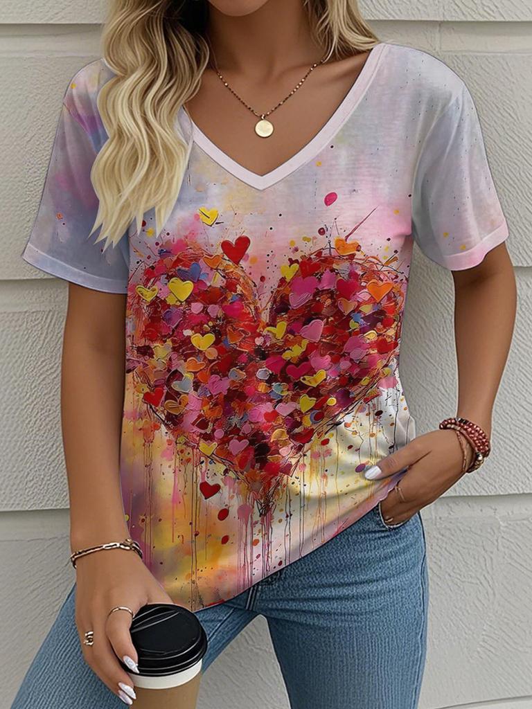 Letní gradientní 3D umělecký květinový potisk grafická halenka dámská s V-výstřihem módní retro oblečení volné oversized tričko