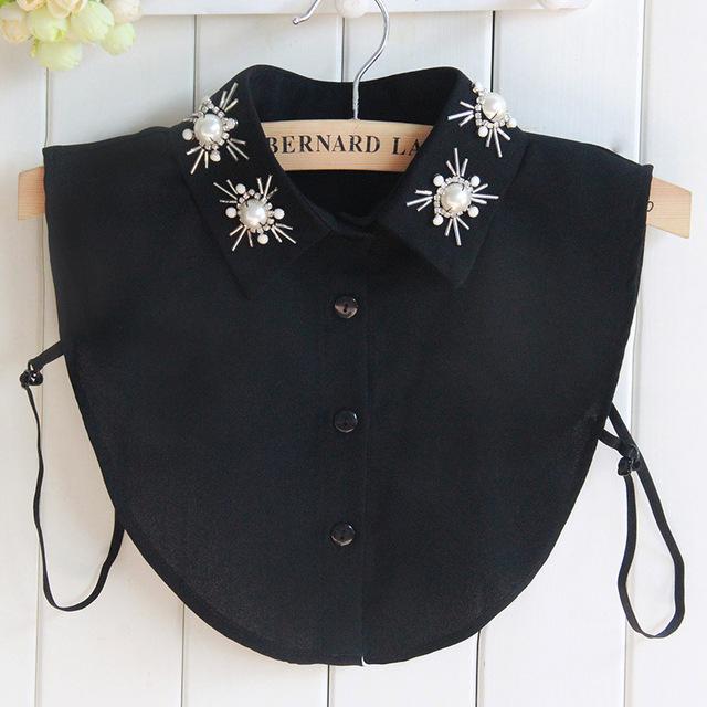 22 Styles White/Black Women Fake Collar Shinny Beaded Detachable Collars Half Shirt Blouse Sweater False Collars Female Faux Col