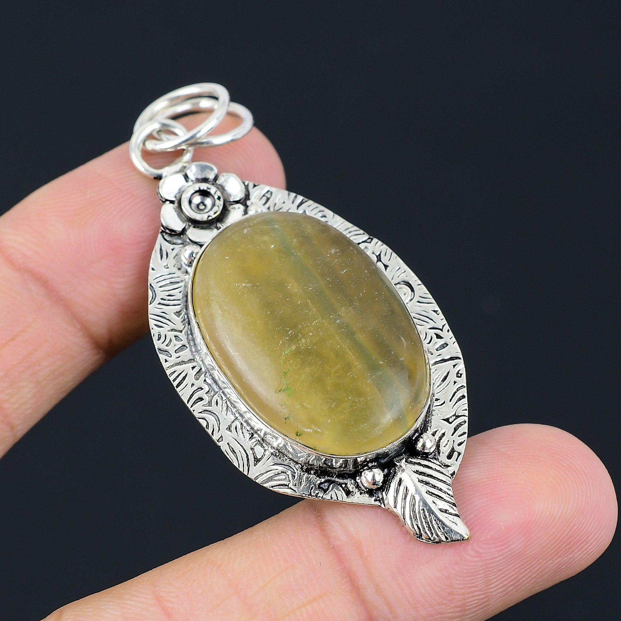 Wedding Gift For Her 925 Silver Natural Multi Fluorite Gemstone Pendant Flower