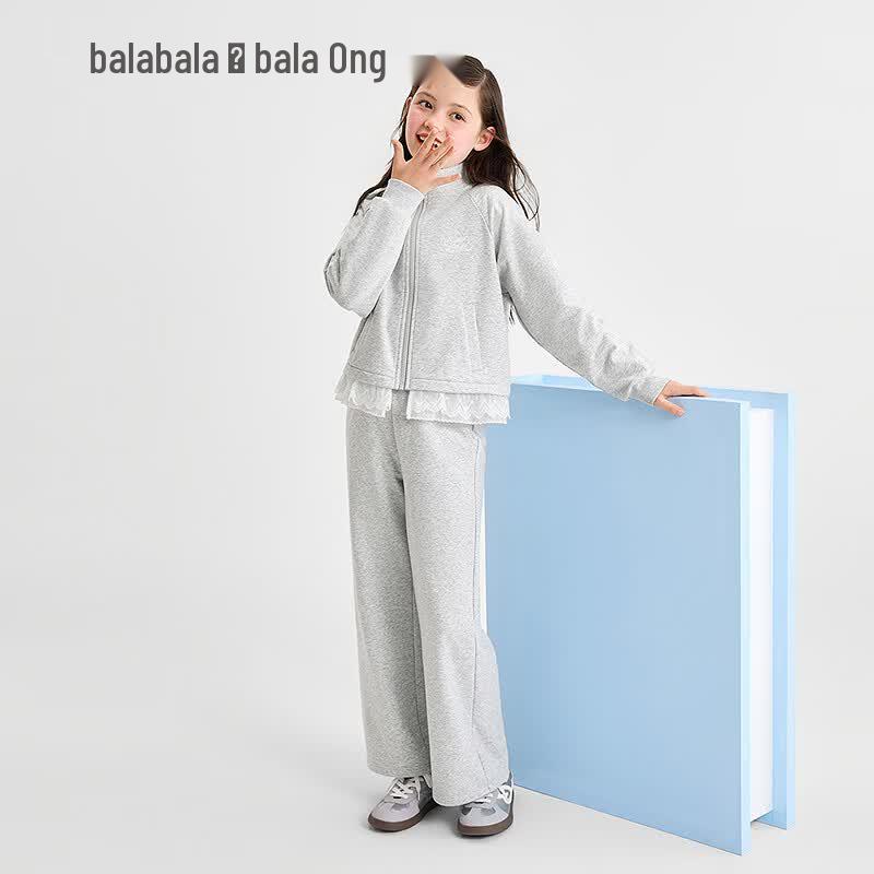 Balabala Girls' Sweet Lace Long Sleeve Two-Piece Set