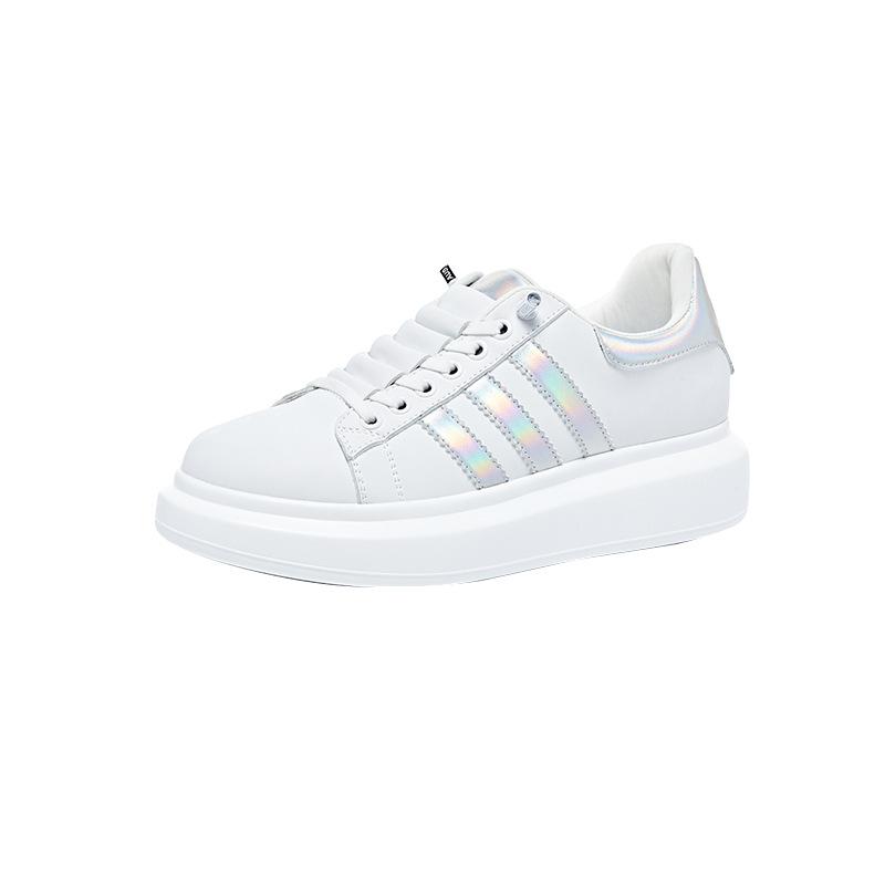 Spring Small Size Casual Shoes for Women, Thick-soled Leather Little White Shoes for Women, Lace-up Color Matching Student Shoes