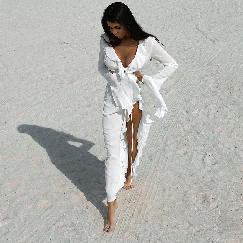 

Європейсько-американський святковий кардиган з довгим рукавом, мереживний пляжний кардиган-сукня - Накидка для бікіні із захистом від сонця Small білий