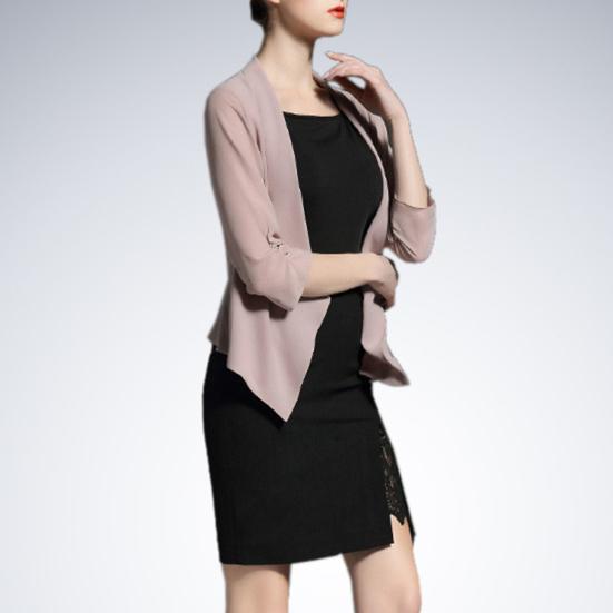 Women Cardigan Blazer Solid Color Long Sleeve Open Stitch Lapel Formal Business OL Commute Style Soft Breathable Thin Lady Coat