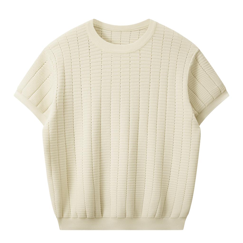 Casual Knitted Half-sleeved Round Neck Solid Color Versatile Bottoming Shirt Short T