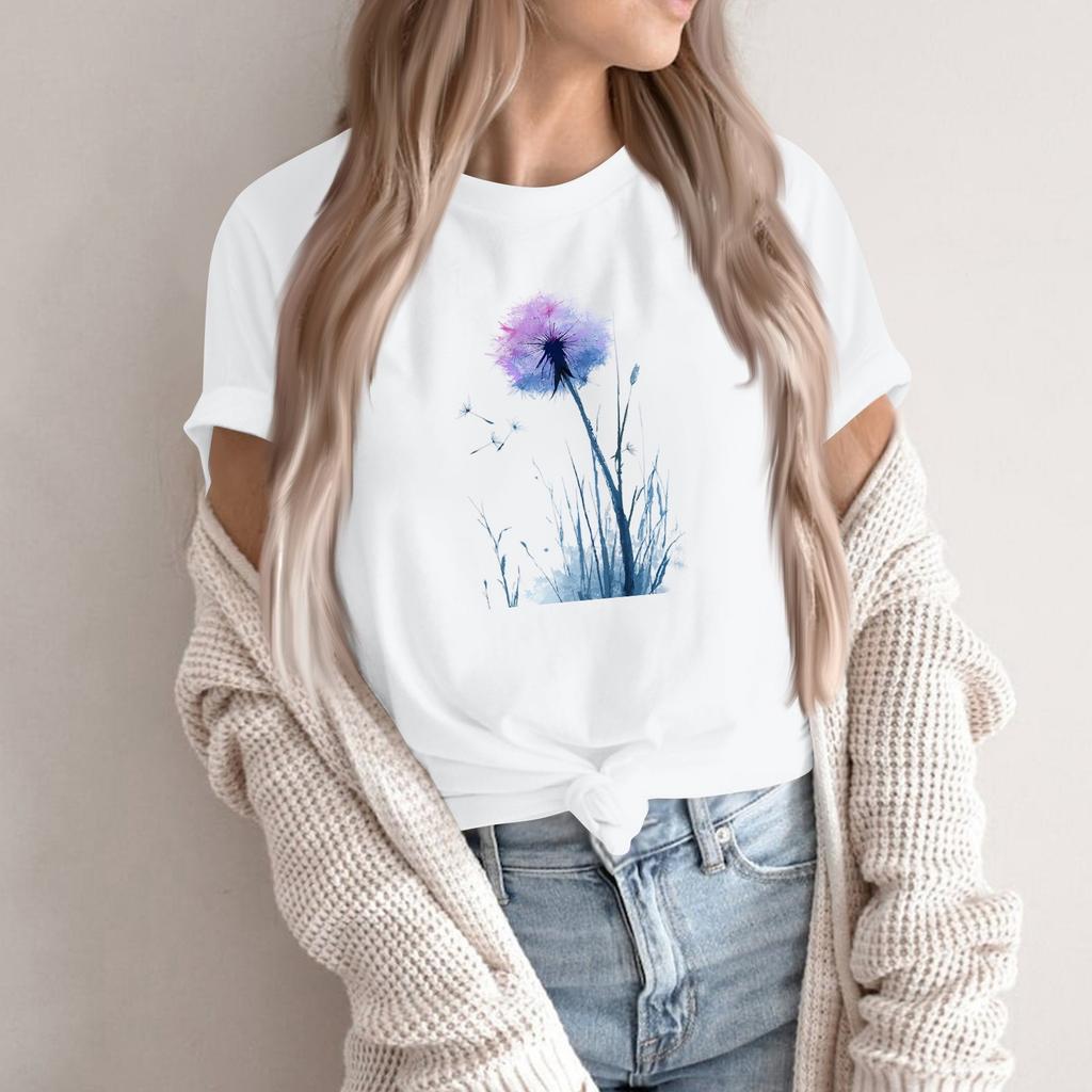 Women's Fashion Casual Printed Round Neck Short Sleeved Pullover T-Shirt Top