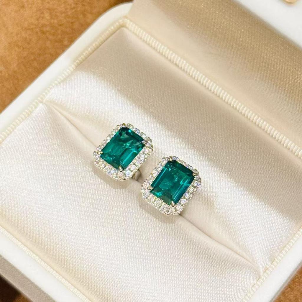 Neue Vintage 100% Reines 925 Sterling Silber Ohrstecker Pavé AAA Zirkonia Smaragd Ohrstecker Für Damen Luxuriöser Feinschmuck