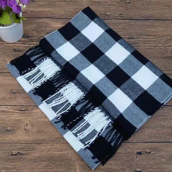 Versatile Lattice Unisex Scarf Autumn And Winter Warm Scarf Student Couple Tassel Shawl