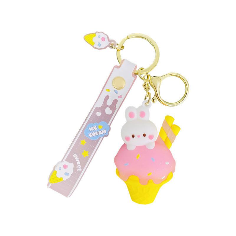Sweet Pink Delightful Bunny Ice Cream Keychain For School Bags And Purses