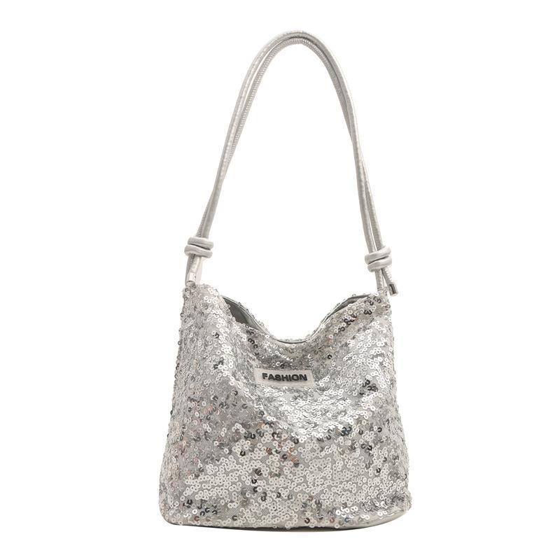 

Shiny Sequins Underarm Shoulder Bag for Women PU Leather Bling Small Bucket Messenger Bag Fashion Designer Shopping Handbags 27x13x22cm