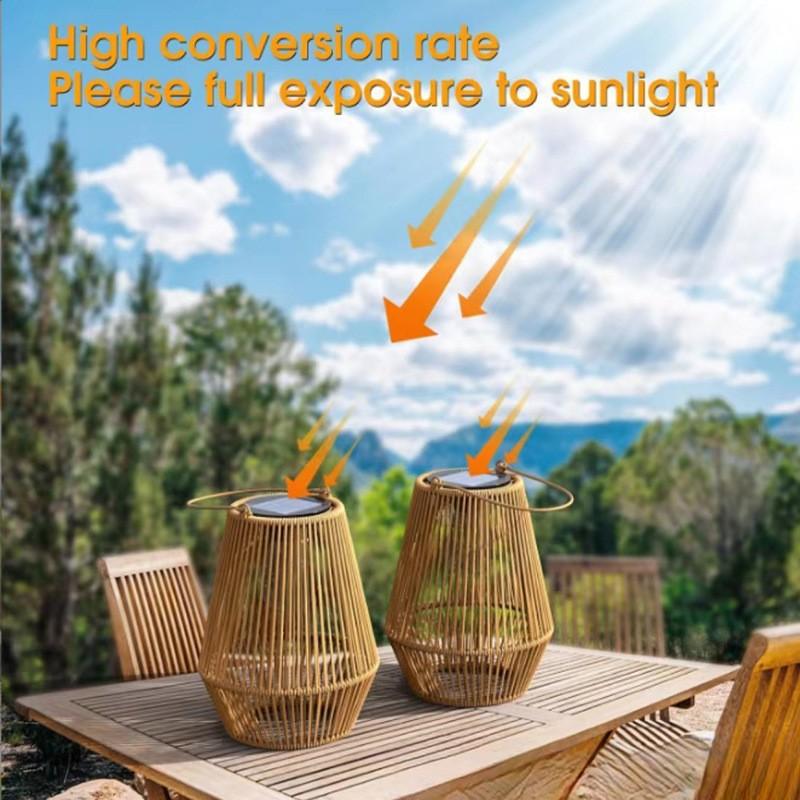 Solarbetriebene Rattan-Bambus-Laterne IP65 Wasserdichte Hänge- & Steh-Dekorationsleuchte für Balkon Terrasse Hof Garten Außenbereich