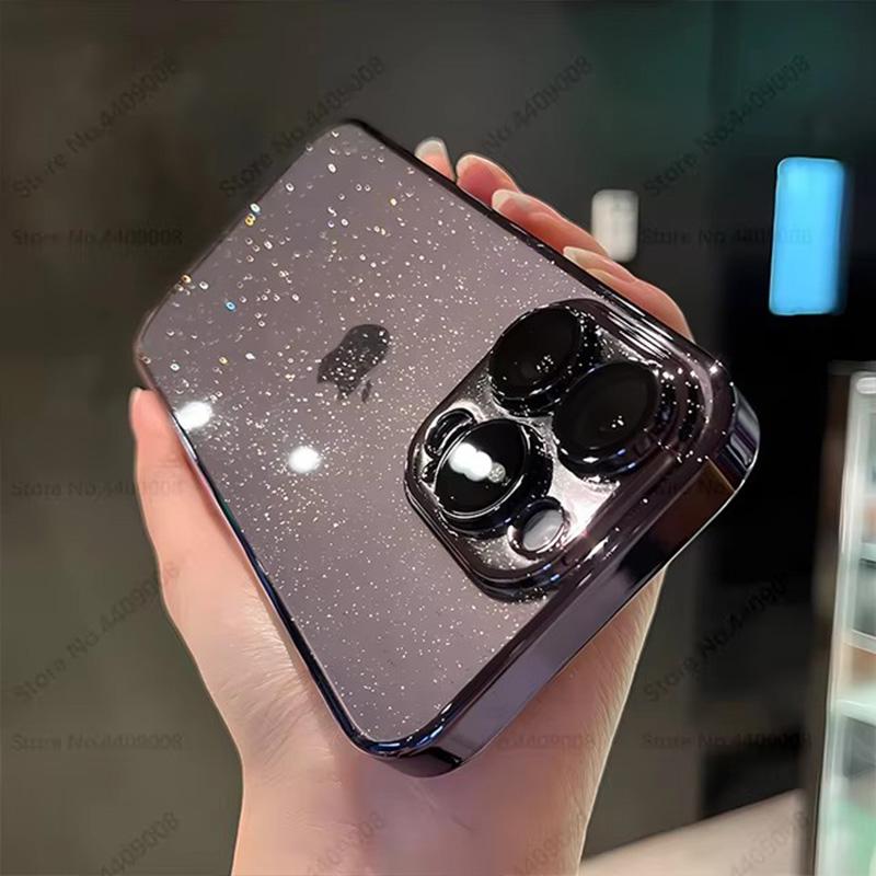 Fashion Bling Glitter Plating Clear Cases For iPhone 16 13 15 14 12 Pro Max 15 14 Plus Electroplate Transparent Shockproof Cover