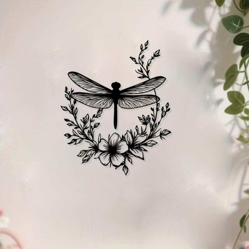 1pc Dragonfly Floral Metal Wall Art, Weather Resistant Garden Statue Mural for Patio, Gift for New Year Easter Nature Insect Lovers