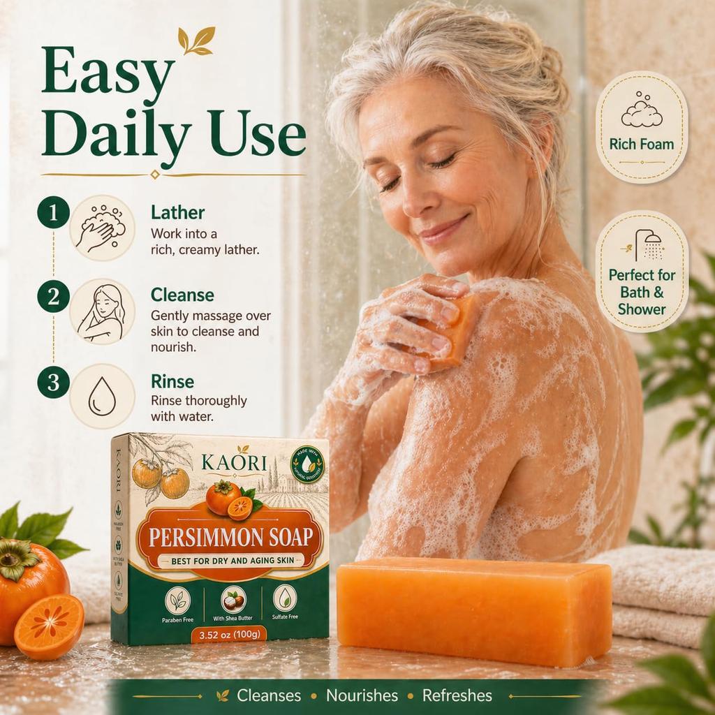 Persimmon Soap Bar for Dry and Aging Skin with Shea Butter Paraben Free Sulfate Free Gentle Cleansing 3 52 oz 100g Natural Ingredients